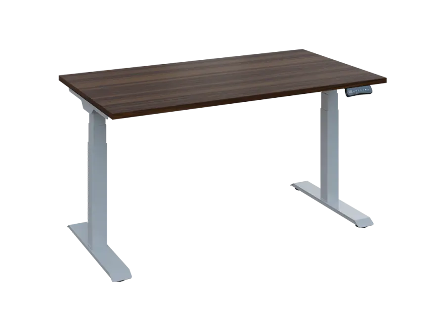 Fleximax 28-14 výškově nastavitelný stůl, kovová podnož stříbrná, deska 25 mm, široký 1400 mm, ořech královský